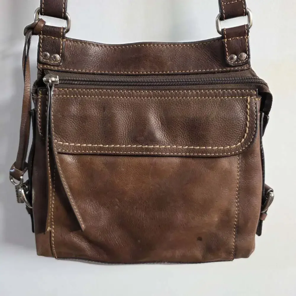Fossil Brown Leather Crossbody Shoulder Bag with Key Charm